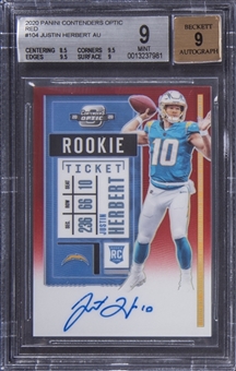 2020 Panini Contenders Optic Red "Rookie Ticket" #104 Justin Herbert Signed Rookie Card (#057/199) - BGS MINT 9/BGS 9